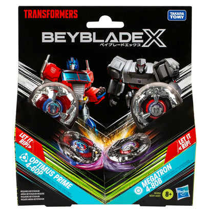 Beyblade X Transformers Collab Optimus Prime 4-60P vs. Megatron 4-80B Multipack Set with 2 Tops & 2 launchers; Battling Top Toys for 8 Year Old Boys & Girls (Amazon Exclusive) BEYBLADE