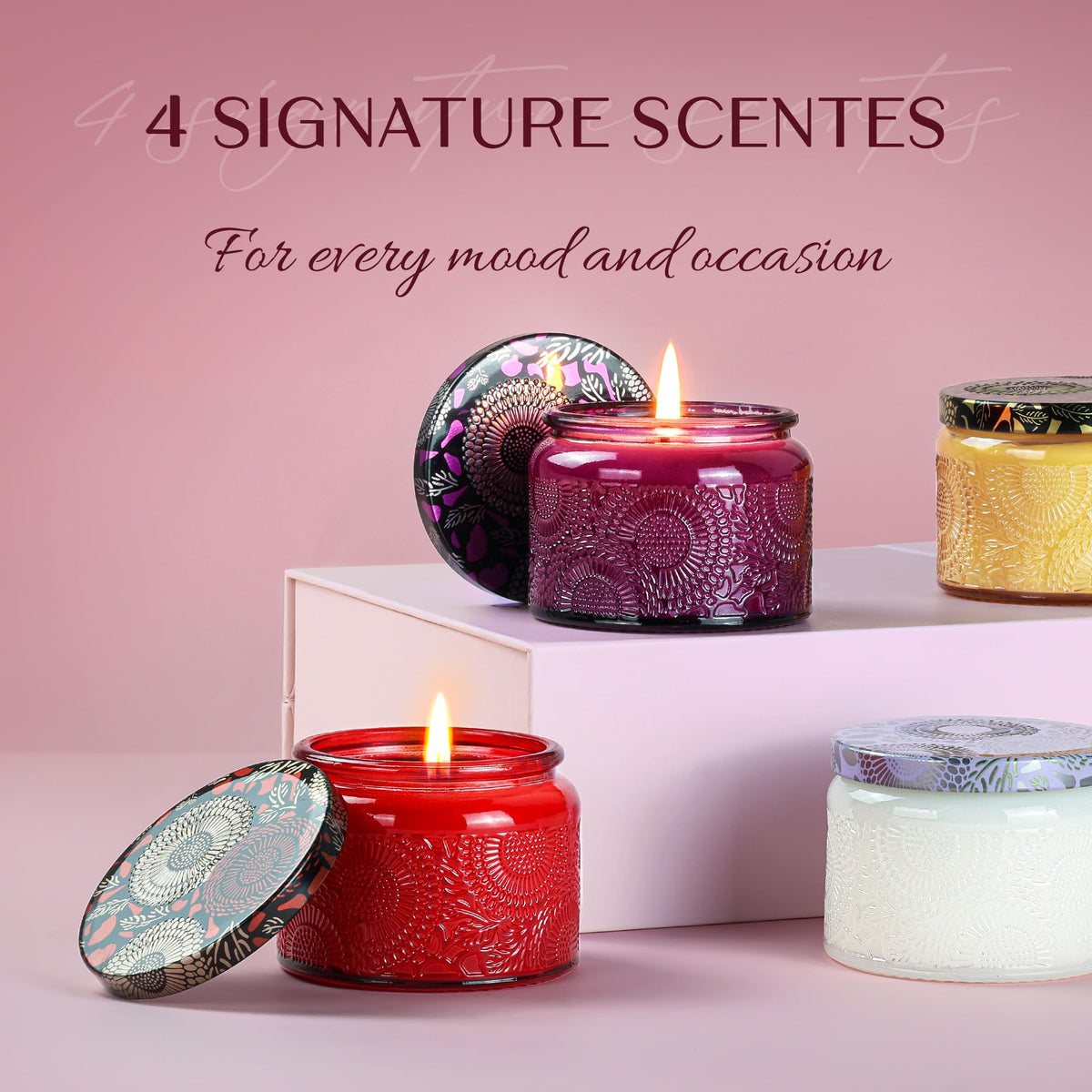 NORVENCE Candles Gifts for Women, Scented Candle Gift Set of 4, Scented Candles for Home, Birthday and Christmas Candle Gifts for Women (Vanilla, Lavender, Cinnamon, Jasmine, 14.4 oz) 🍁 All In One Marketplace Canada