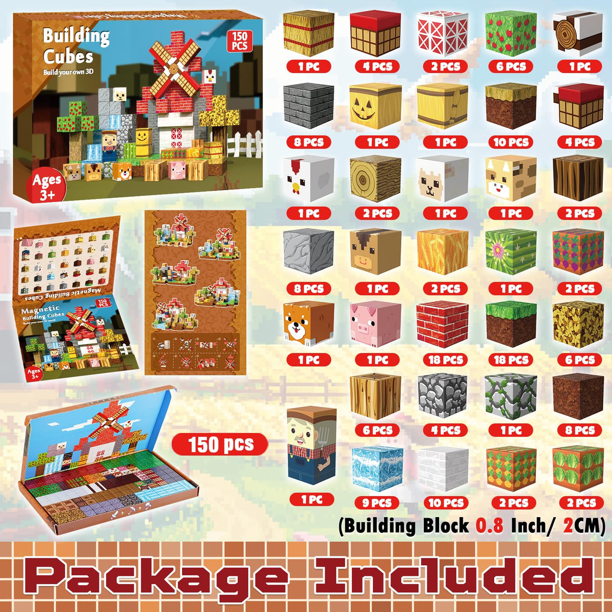GraceDuck Magnetic Blocks 150 PCS Build Farm Animal Homes, Magnetic Building Cubes Montessori Toys for Toddler Christmas Birthday Gifts, STEM Sensory Toys for 3 4 5 6 7 8 9 10 Year Old Boys Girls 🍁 All In One Marketplace Canada
