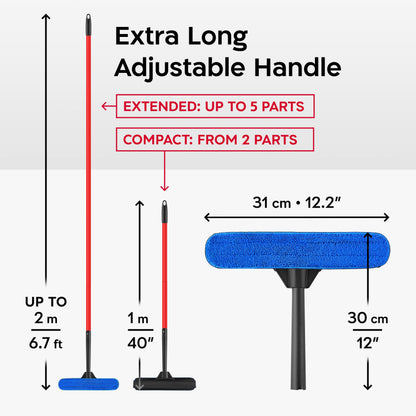 Tyroler 2-in-1 High Window Cleaning Tool | Window Squeegee Extendable with 30-205CM 5 Part Handle | Perfect Window Cleaning & Washing Kit (Black - Rubber) - Available at All In One Marketplace Canada