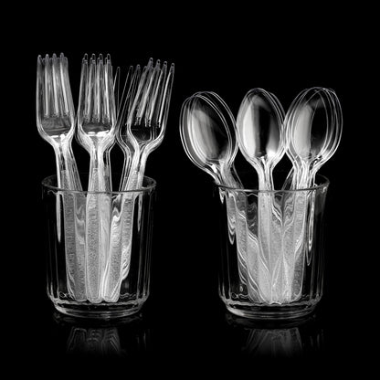 Plastic Forks and Spoons Set - (Bulk Pack 360 Pcs) Clear Plastic Cutlery Utensils Heavy Duty, 180 Forks and 180 Spoons, Silverware Sets for Party Supplies, Dinners, Take-Out, Catering, Food Services - Available at All In One Marketplace Canada