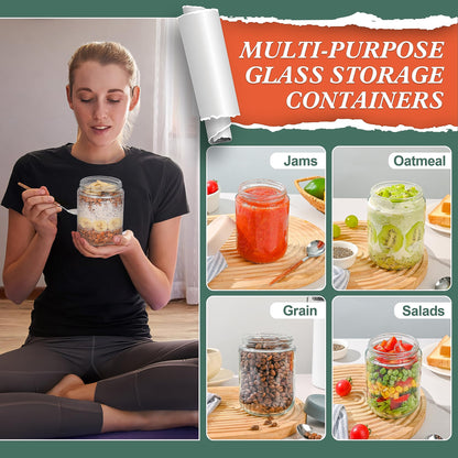 Xileanalee Overnight Oats Containers with Lids 6 Pack-16 Oz Mason Jar with Lids-Overnight Oats Jars Glass Food Storage Containers for Chia Seed Pudding Salad Cereal Coffee Spices - Available at All In One Marketplace Canada