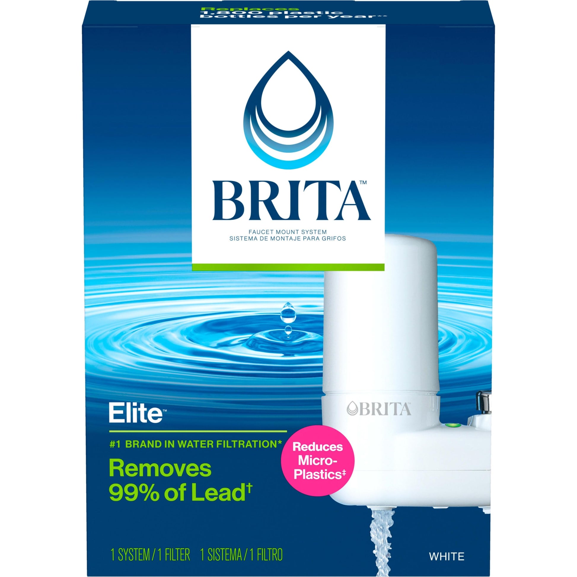 Brita Tap Water Filter System, Water Faucet Filtration System with Filter Change Reminder, Reduces Lead, BPA Free, Fits Standard Faucets Only - Basic, White, 1 Pack - Available at All In One Marketplace Canada