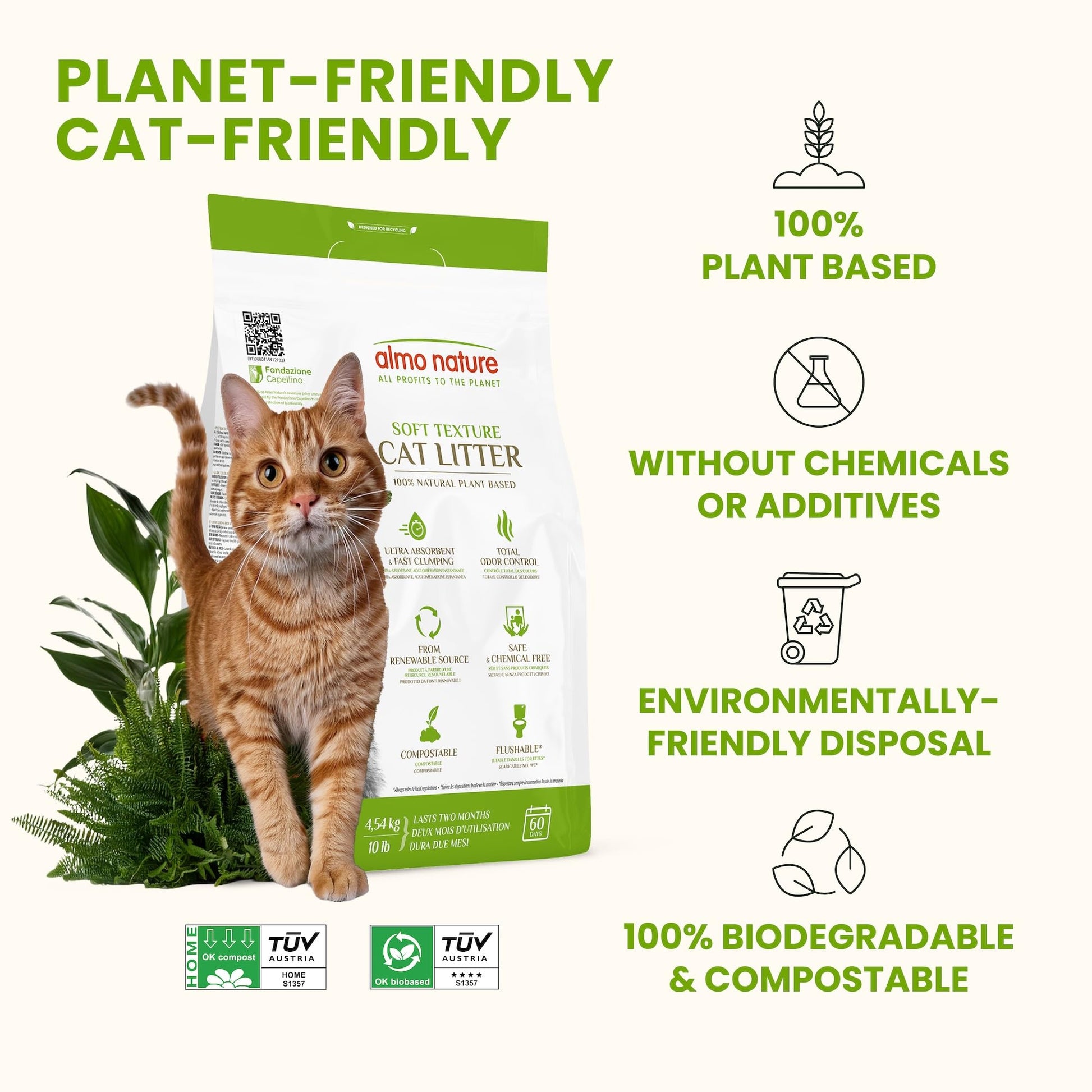 Almo Nature: Natural Unscented Cat Litter - 10 lbs - Non-Toxic, 100% Plant-Based, Clumping, Biodegradable, Compostable, for Cats & Kittens almo nature