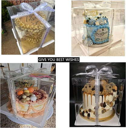 2 Pack 12x12x14 Inch Clear Tall Cake Box with Lid & Ribbon - Transparent Wedding Birthday Party Cake Container for Large Tiered Layer Cakes - Durable Gift Packaging Box 🍁 All In One Marketplace Canada