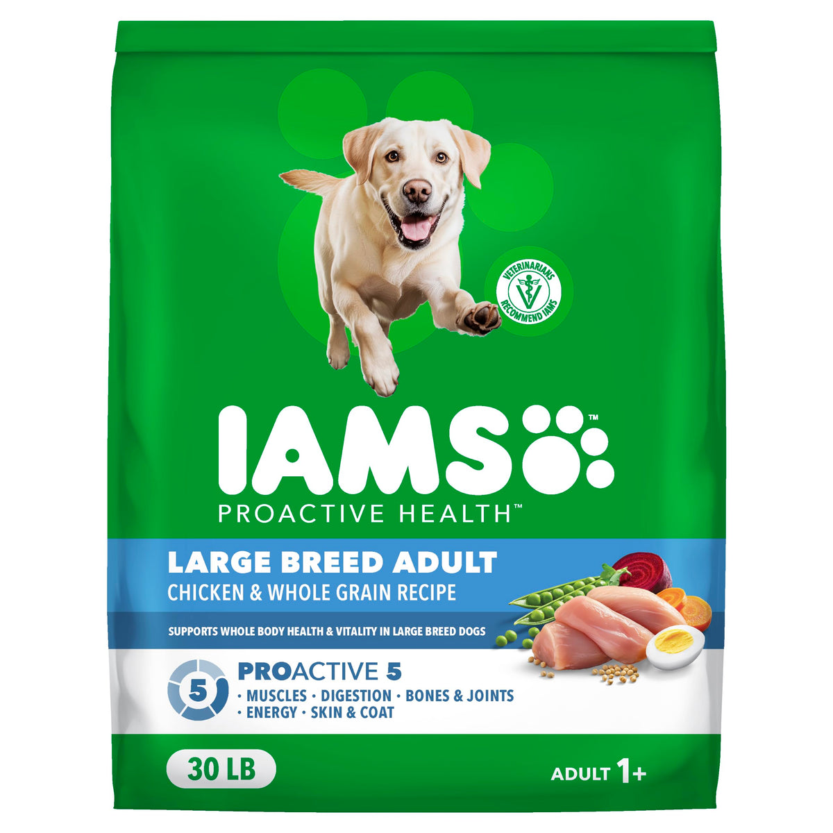IAMS Proactive Health Adult Dry Dog Food, Chicken & Whole Grains, 13.61kg