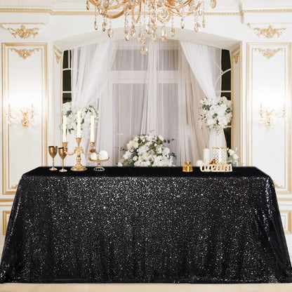 Nappe à paillettes noires B-COOL, sur-nappe d'Halloween, nappe scintillante carrée 90x90 pouces, décoration d'Halloween, nappe de mariage élégante et populaire