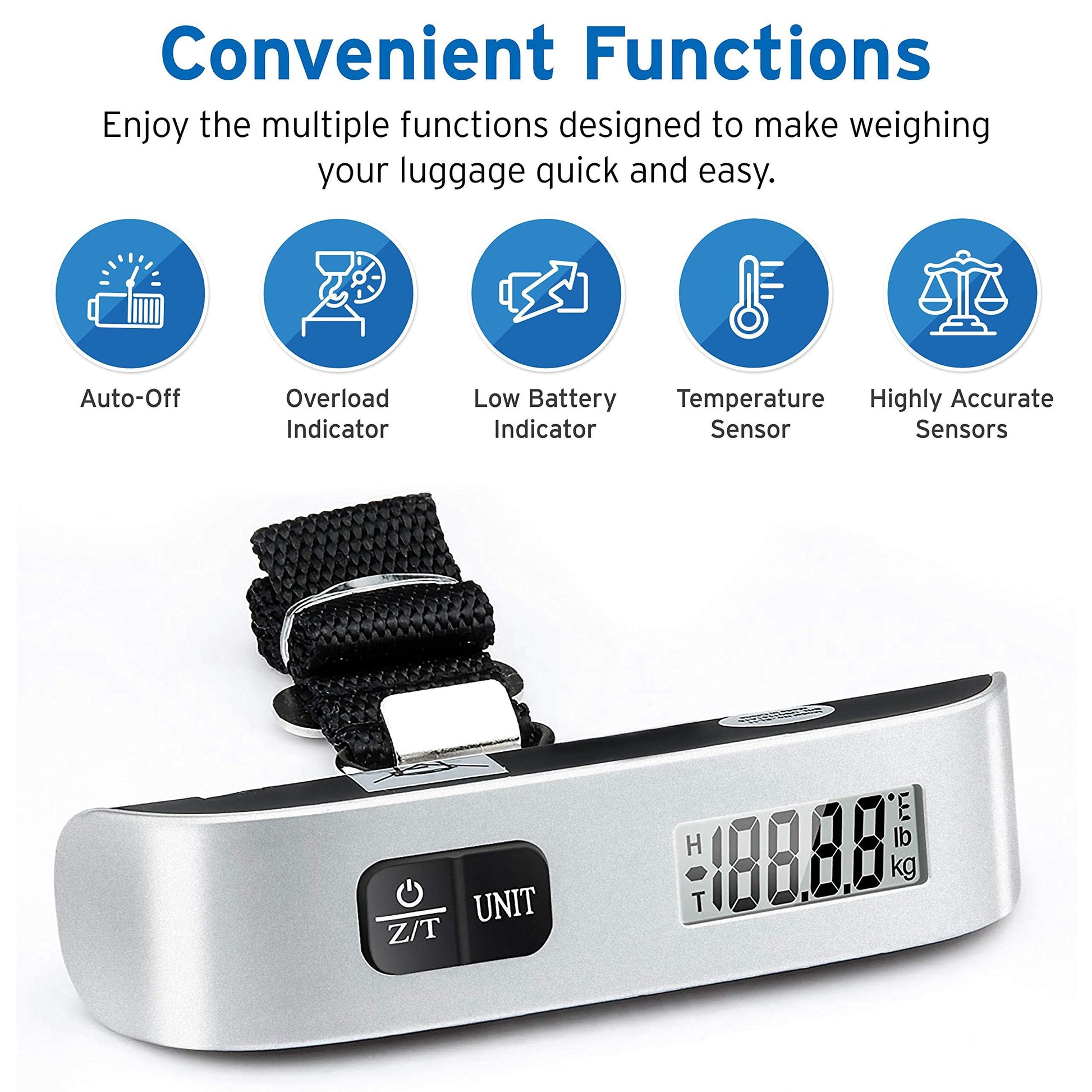 Etekcity Digital Hanging Luggage Scale, Portable Handheld, Suitcase Scale with Rubber Paint, Temperature Sensor, 110 Pounds - Available at All In One Marketplace Canada