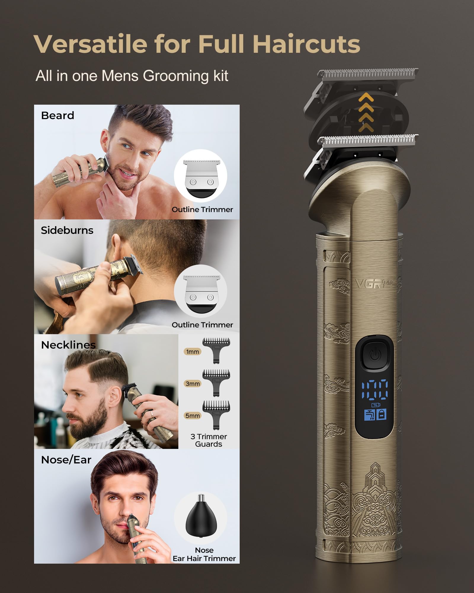 VGRPRO Hair Clippers for Men Professional, Cordless Hair Clippers for Hair Cutting, Mens Clippers and Trimmers Set, Electric Hair Trimmer for Men with Package Case (Gloden) - Available at All In One Marketplace Canada