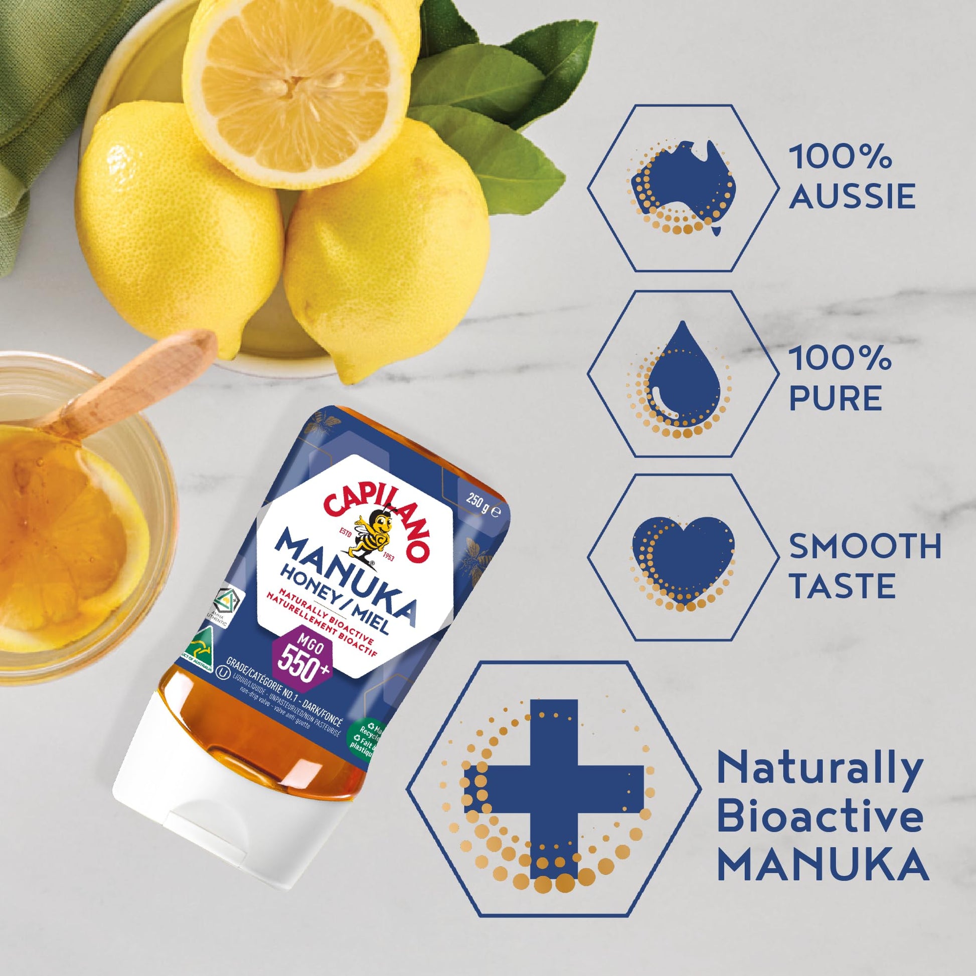Capilano Active Manuka Honey MGO550+ – 250g Pure Australian Premium