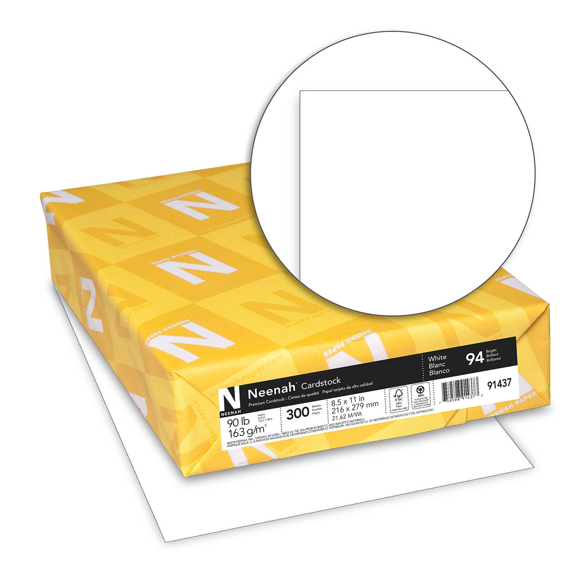 Neenah Cardstock, 8.5" x 11", Heavy-Weight, White, 94 Brightness, 300 Sheets (91437)