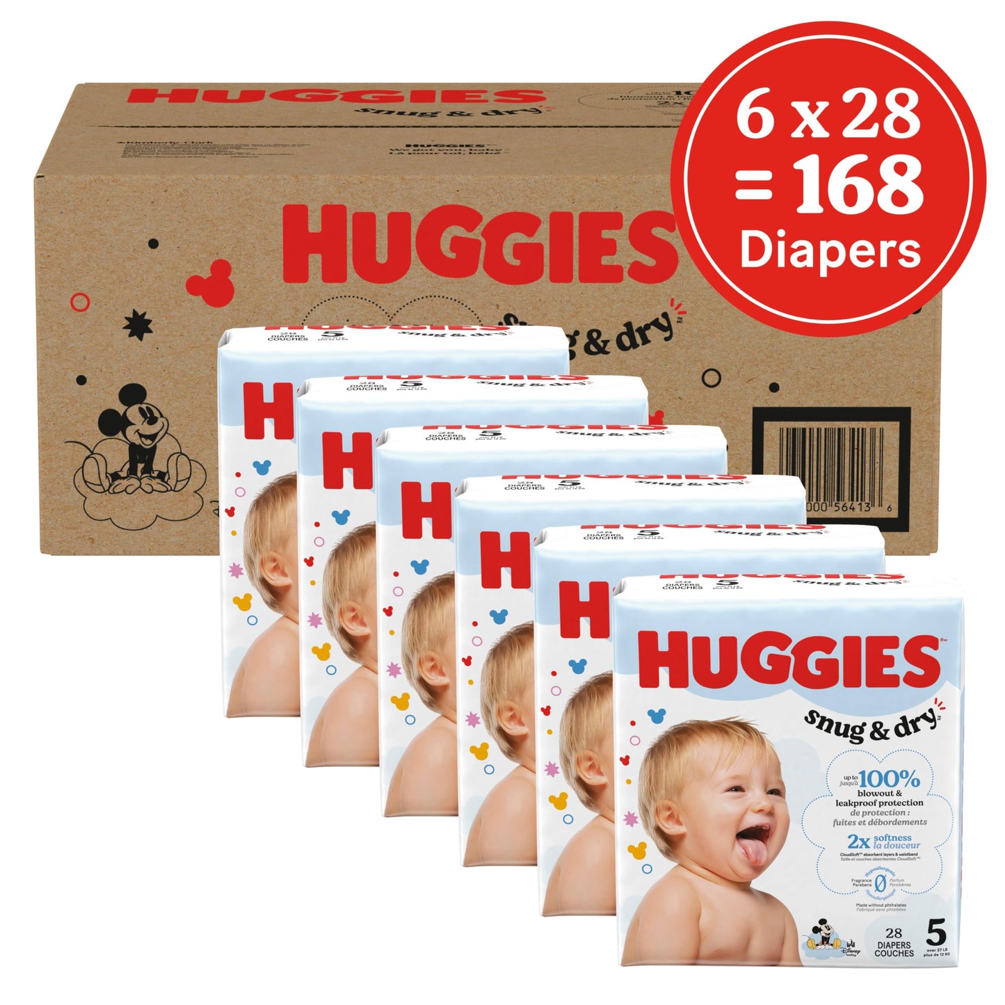 Huggies Size 5 Diapers, Snug & Dry Baby Diapers, Size 5 (25-37 lb.), 168 Count, Packaging May Vary