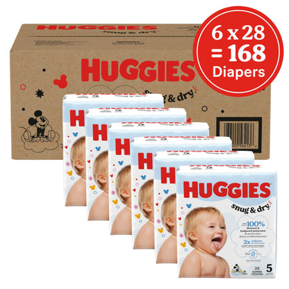 Huggies Size 5 Diapers, Snug & Dry Baby Diapers, Size 5 (25-37 lb.), 168 Count, Packaging May Vary