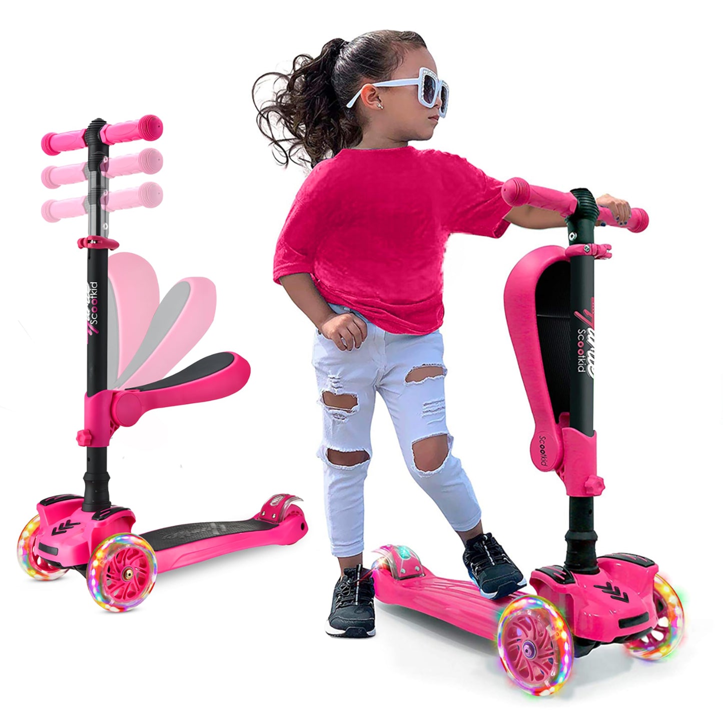 Hurtle - 3 Wheel Foldable Kick Scooter for Kids & Toddlers (Pink CA) Hurtle