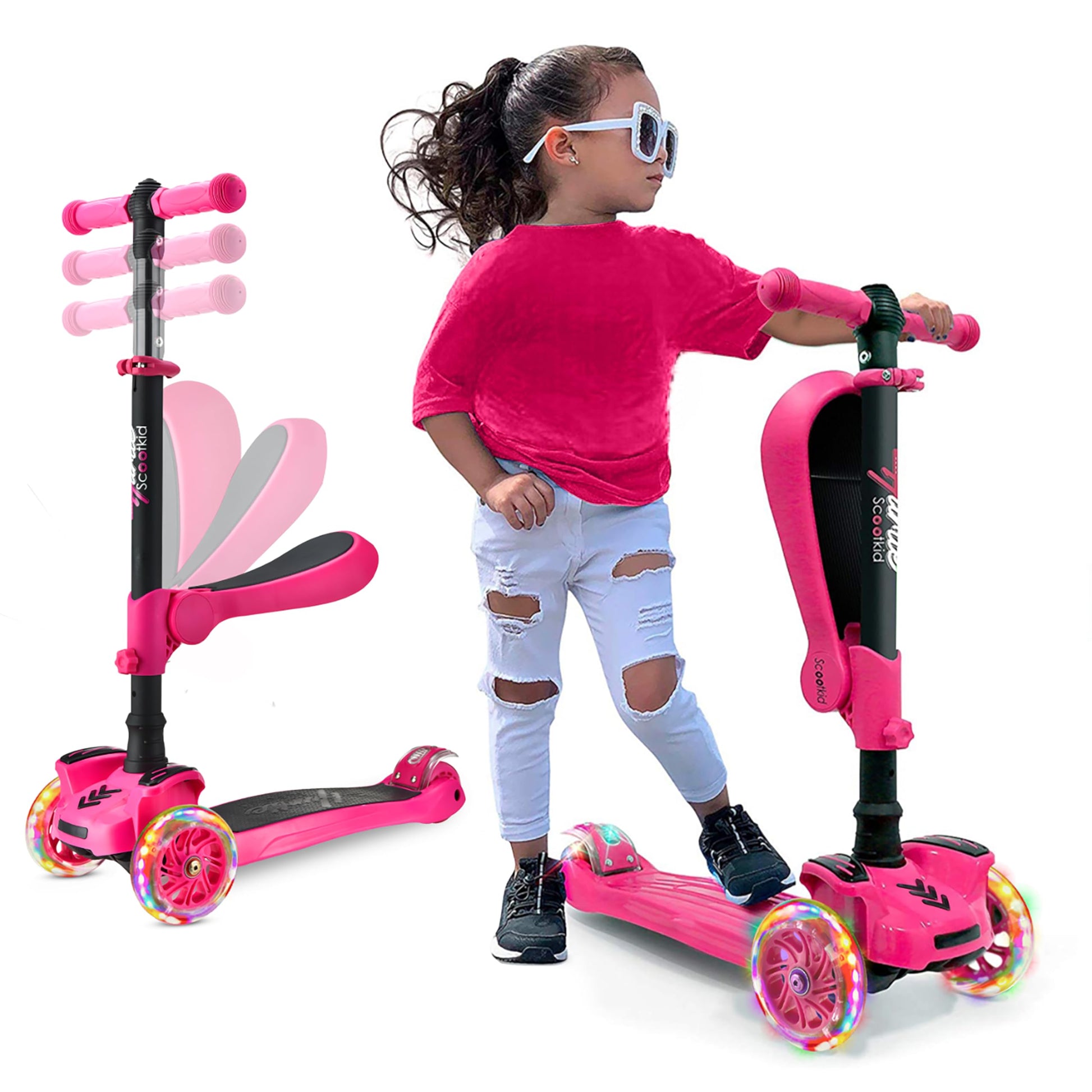 Hurtle - 3 Wheel Foldable Kick Scooter for Kids & Toddlers (Pink CA) Hurtle