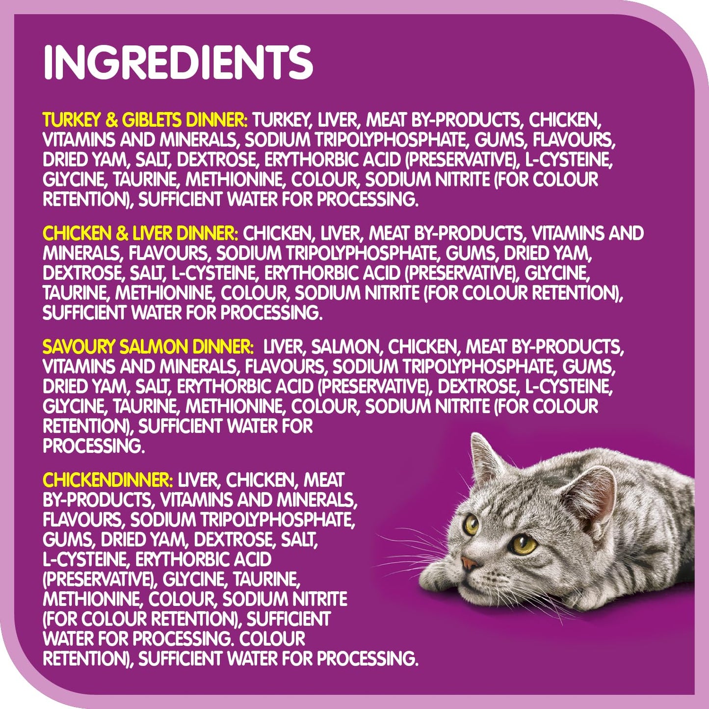 WHISKAS Salmon and Poultry Selections, Turkey, Chicken, and Savoury Salmon Dinner, Adult Wet Cat Food Paté in Natural Juices, 100g (24 Pack)
