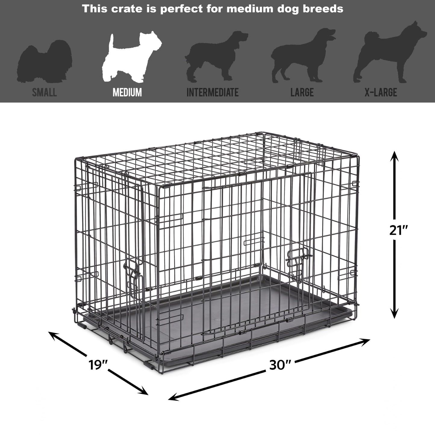MidWest Homes for Pets 30-Inch New World Crate for Medium Breeds, 21-40 lbs, Double Door Folding Dog Crate, Leak-Proof Tray & Secure Latches, Portable, Durable & Easy to Assemble 🍁 All In One Marketplace Canada