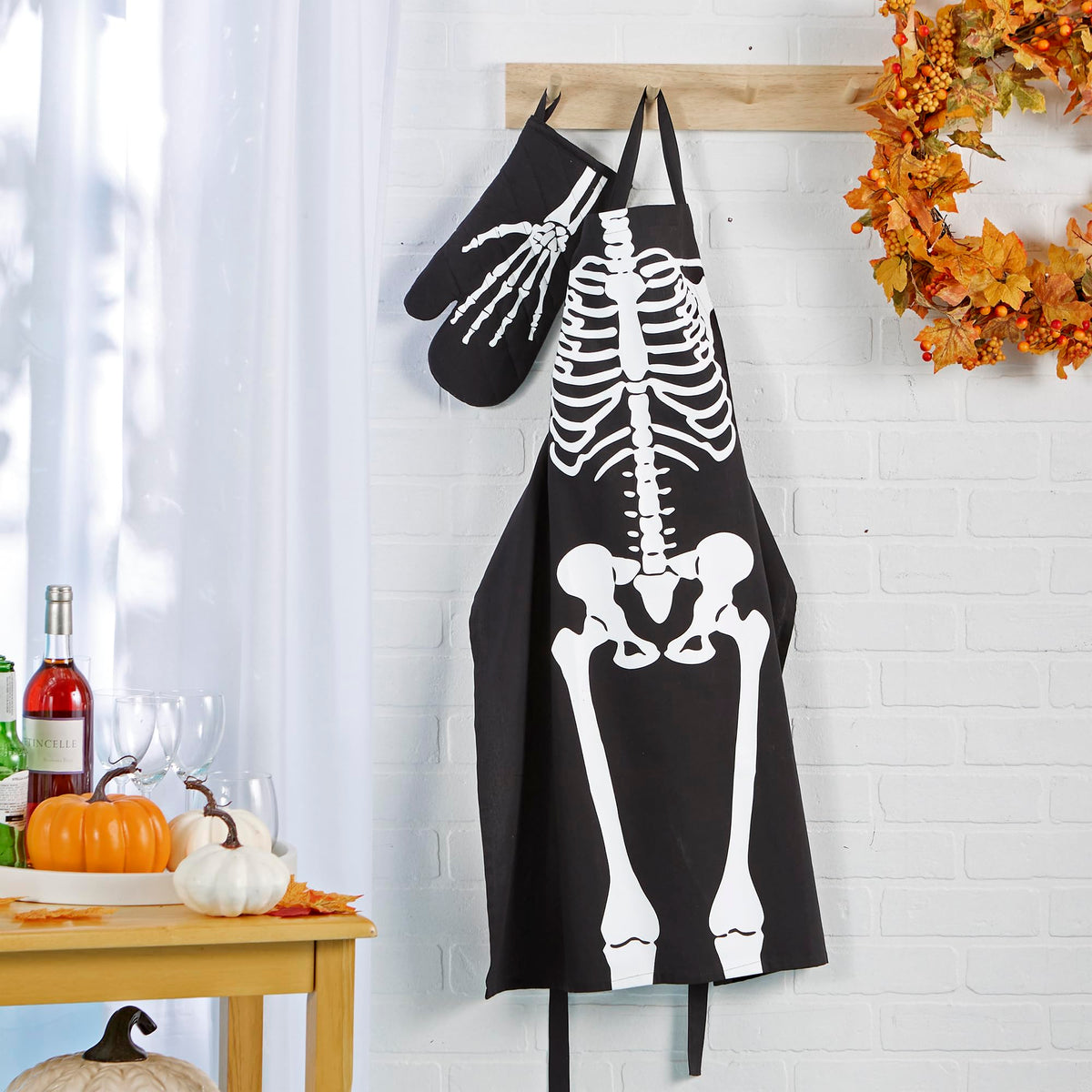 DII Collection d'accessoires de cuisine pour Halloween, tablier et gant de cuisine, squelette, lot de 2