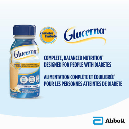 Glucerna Nutritional Drink, Meal Replacement Shakes, Complete, Balanced Nutrition For People With Diabetes, Vanilla, 24 x 237-mL Bottles