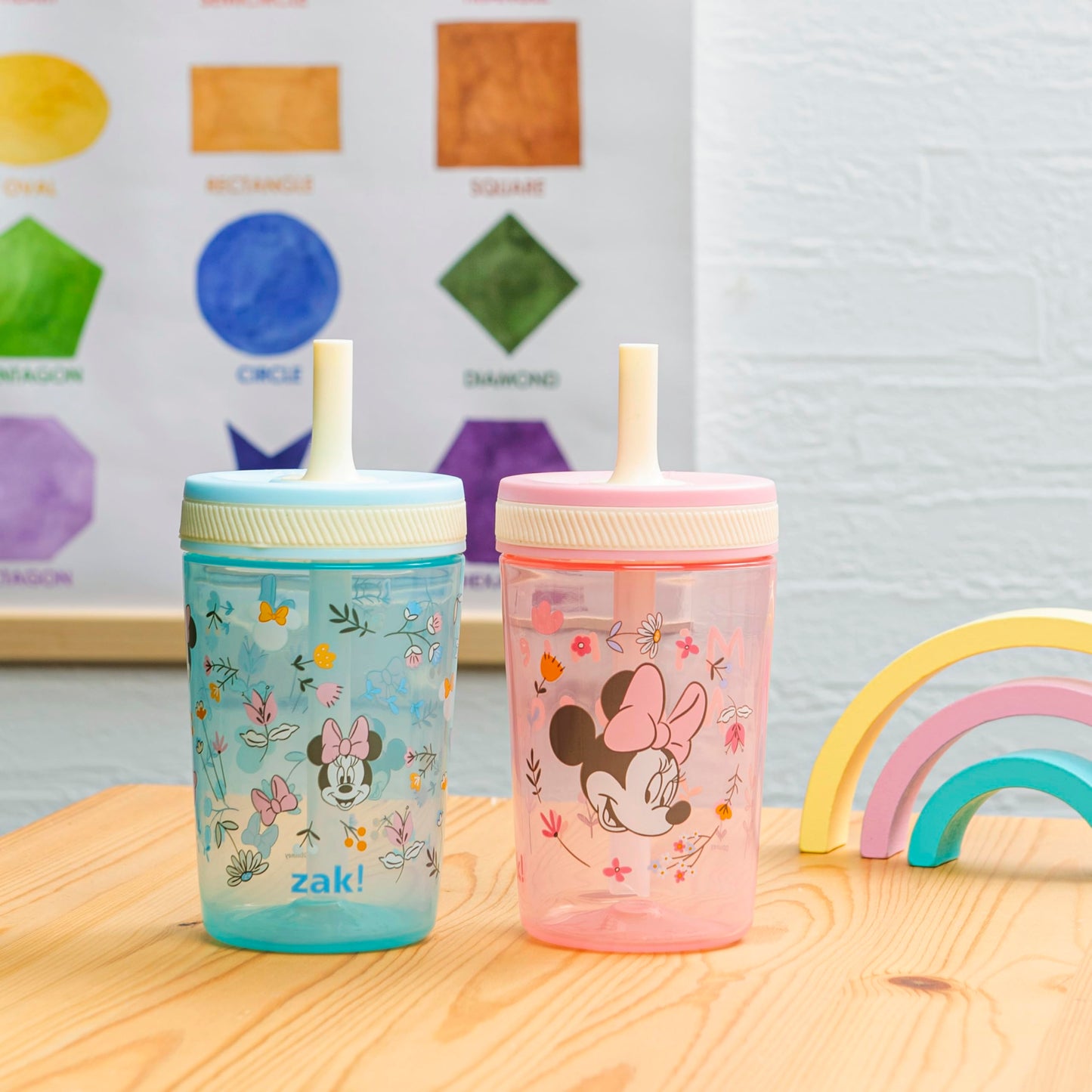 Zak Designs Disney Minnie Kelso 15oz Leak-Proof Toddler Straw Cups, 2-Pack