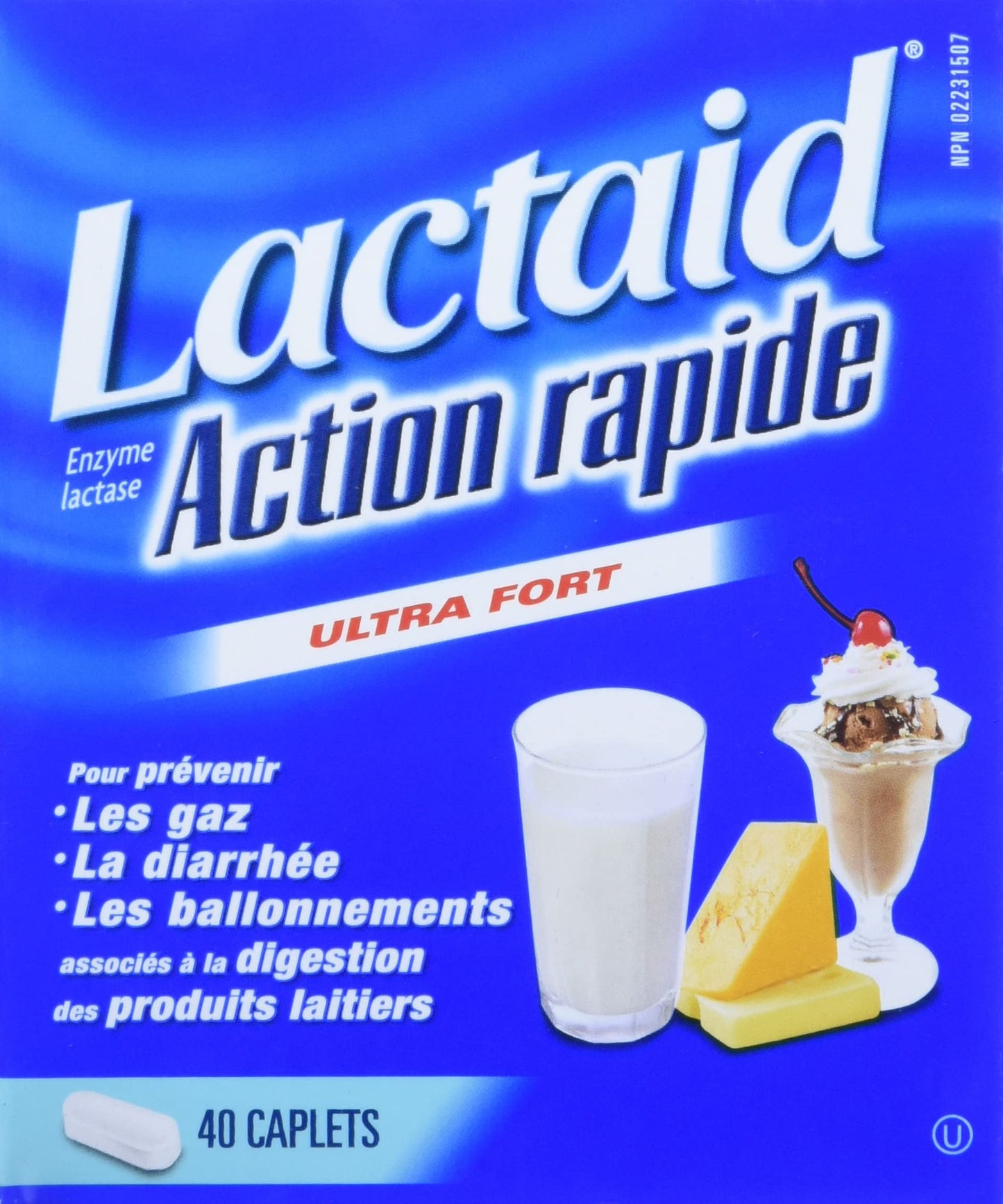 Lactaid Fast Acting Caplets - Lactose Enzyme Break Down - Gas, Bloating or Diarrhea - Milk & Dairy - 40 Caplets Per Package Lactaid