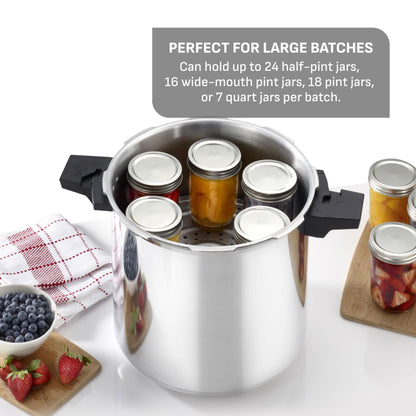 T-fal 22-Quart Aluminum Pressure Canner, 3 PSI Settings, Includes Racks & Guide, Large Capacity, Pressure & Water Bath for Vegetables, Meats, Seafood & Fruits, Silver T-Fal