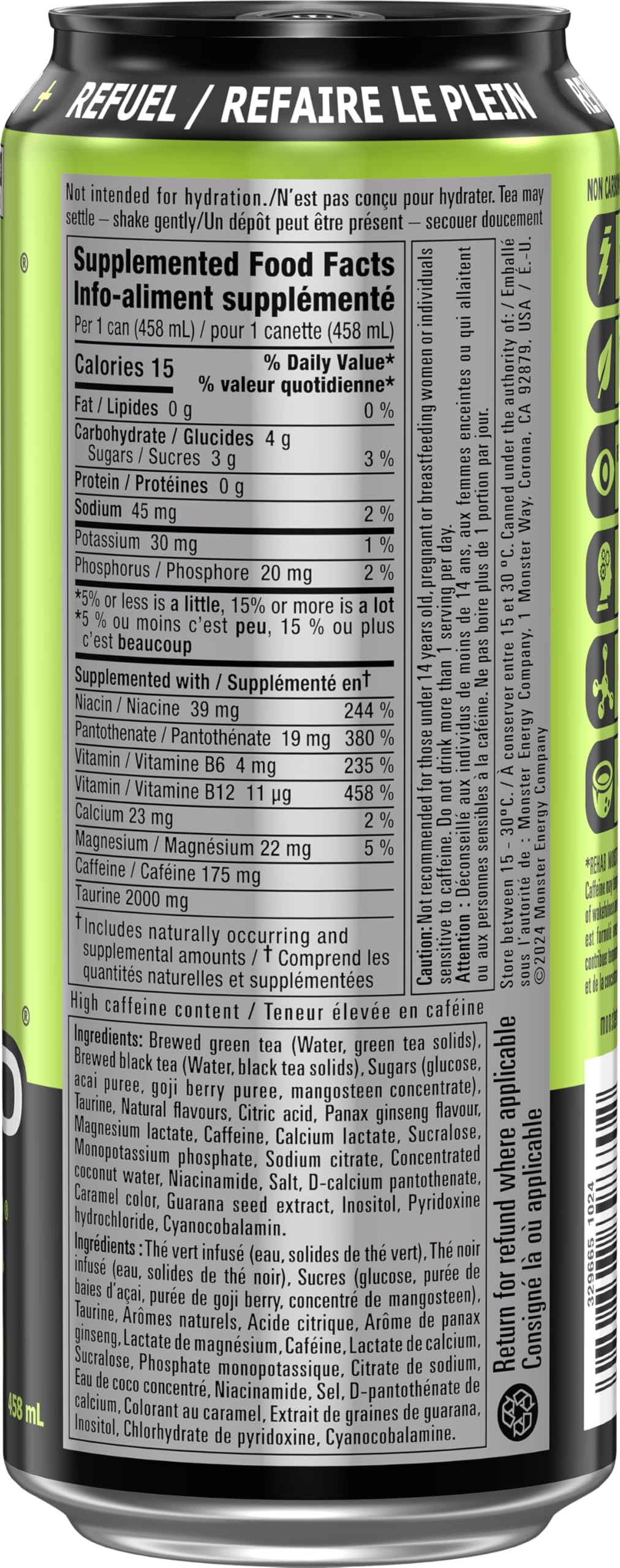 Monster Energy Rehab, Green Tea, 458mL (12 Pack) – Non-Carbonated Energy Drink