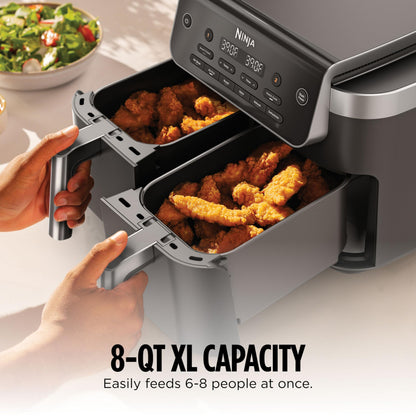 Ninja® 8‑Qt DualZone™ Air Fryer with 2 Independent Baskets, Smart Finish, Match Cook, 6‑in‑1 Family‑Size Cooking, DZ801C (Canadian Version)
