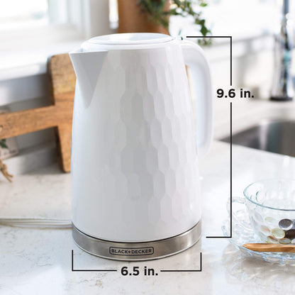 BLACK+DECKER Honeycomb Collection Rapid Boil 1.7L Electric Cordless Kettle with Premium Textured Finish, White, KE1560W - Available at All In One Marketplace Canada
