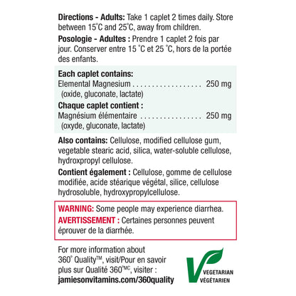 Jamieson Ultra Strength Magnesium 250 mg, Electrolytes, Supports Overall Health, Bone Health, and Muscle Function. Non-GMO, Gluten-Free, 150 Caplets, Proudly Canadian - Available at All In One Marketplace Canada