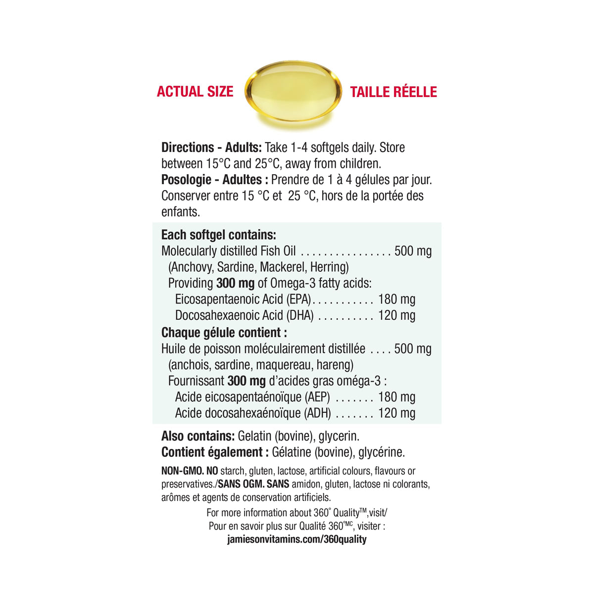 Jamieson Omega-3 Select Mini Softgels, Easy to Swallow, Supports Brain and Heart Health, and Helps Reduce Cholesterol. With EPA and DHA, Non-GMO, Gluten-Free, 200 Count, Proudly Canadian