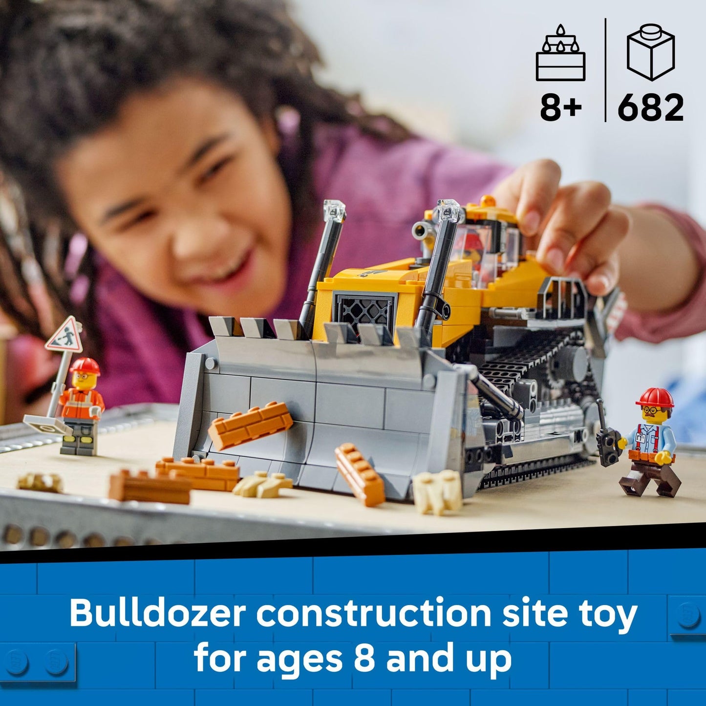 LEGO City Yellow Bulldozer Construction Site Building Toy for Kids, Ages 8+ - Pretend Play Set & Construction-Themed Building Blocks W/Toy Bulldozer Idea for Boys & Girls - 60466 LEGO