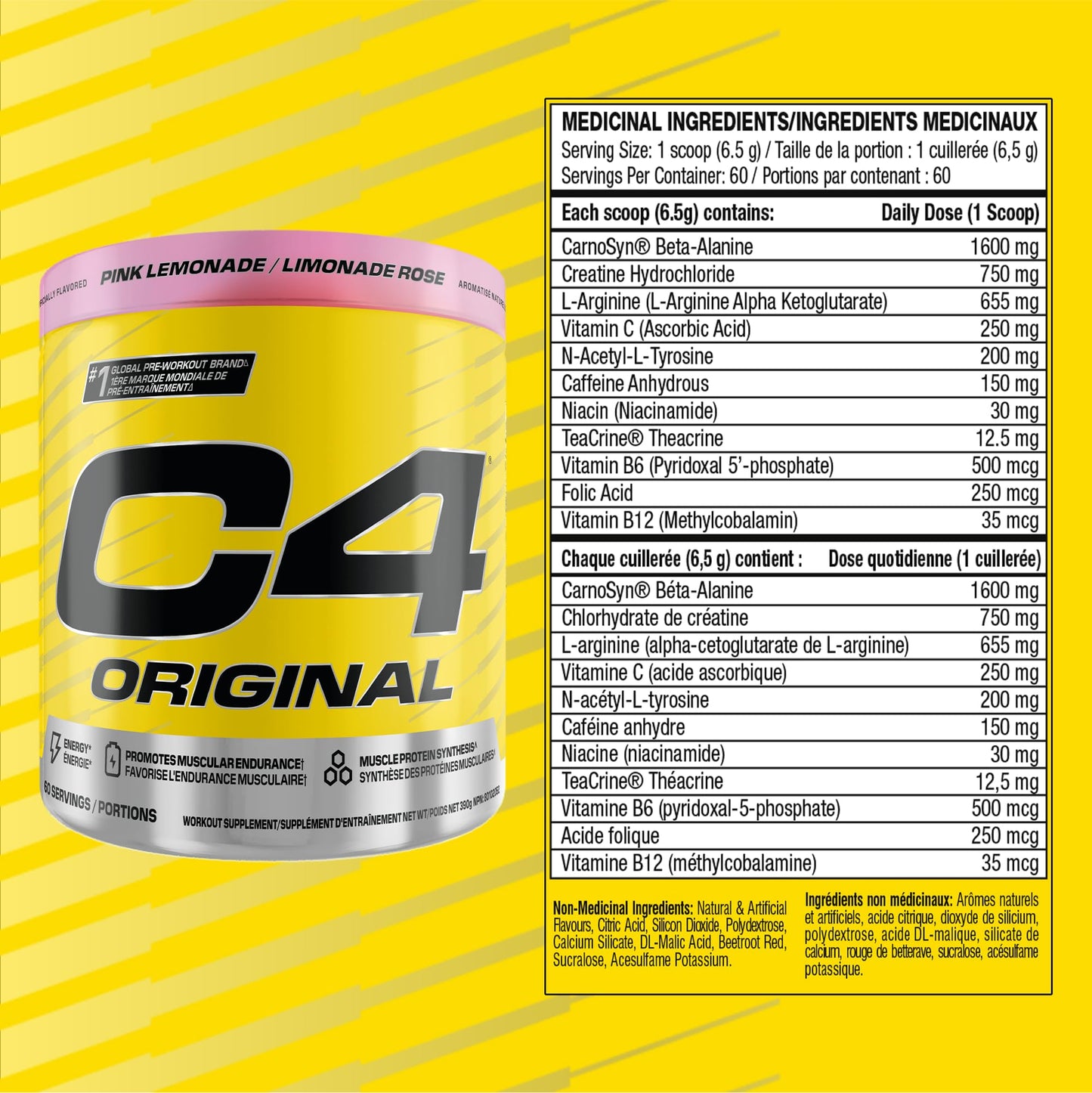 Cellucor C4 Original Pre Workout Powder - Sugar Free Preworkout Energy for Men & Women - 150mg Caffeine, Beta Alanine, Creatine - Pink Lemonade, 60 Servings Cellucor