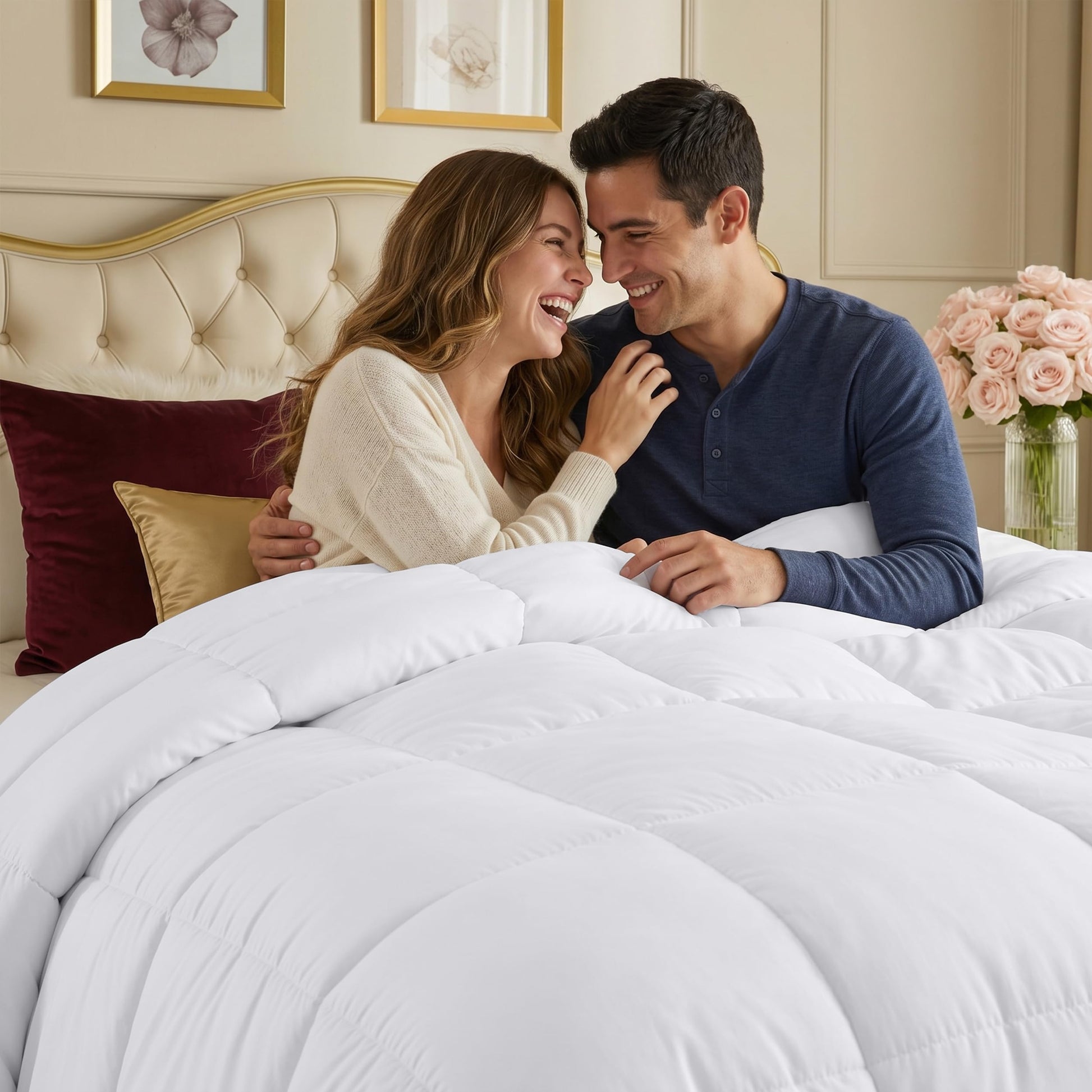 Utopia Bedding Comforters Queen Size, All Season Duvet Insert, Down Alternative Box Stitched Bed Comforter with Corner Tabs, Machine Washable (White)