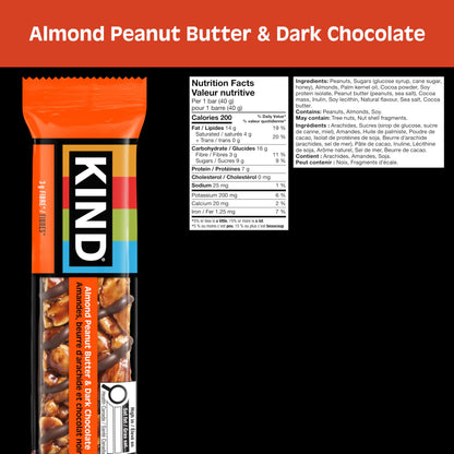 KIND Healthy Snacks Bars, Almond Peanut Butter & Dark Chocolate, Gluten Free, 7g Protein, 12 Count