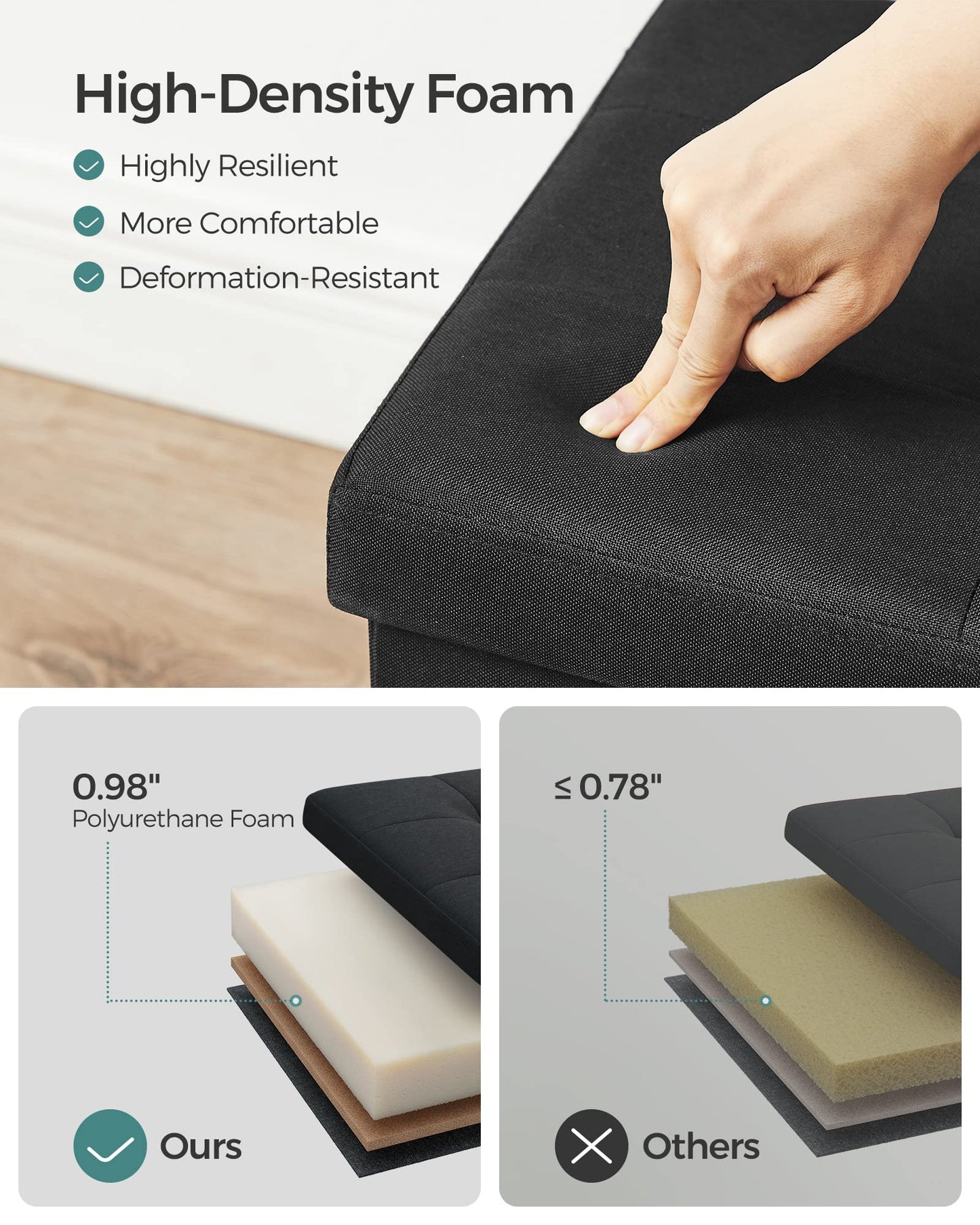 SONGMICS 110 cm Folding Storage Ottoman Bench, Padded Seat SONGMICS