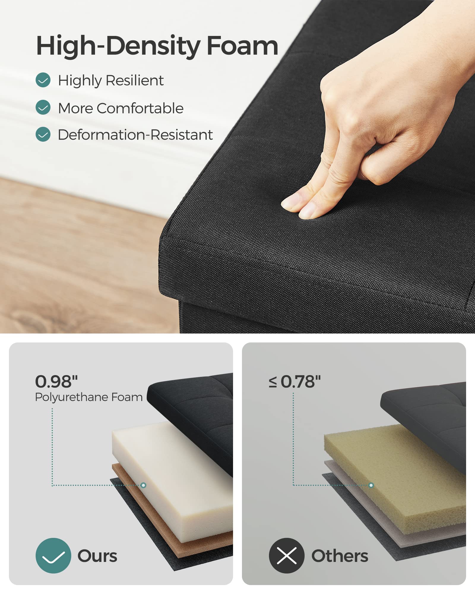 SONGMICS 110 cm Folding Storage Ottoman Bench, Padded Seat SONGMICS