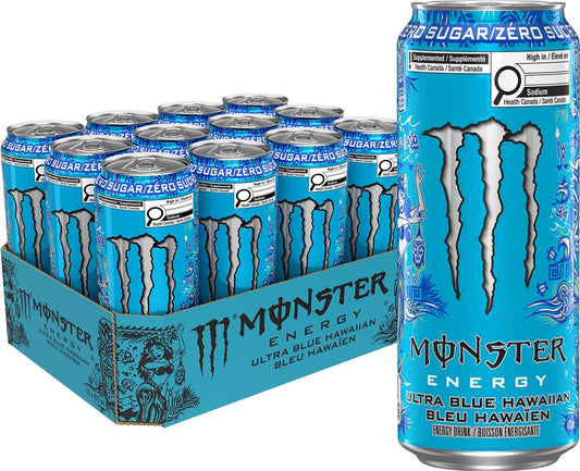 Monster Energy, Ultra Blue Hawaiian, 473mL (12 Pack) - Zero Sugar Energy Drink