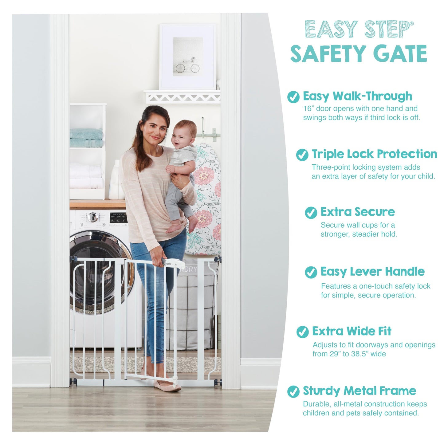 Regalo Easy Step 38.5-Inch (97.75cm) Extra Wide Baby Gate, Award Winning Brand, Includes 6-Inch (15.25cm) Extension Kit, 4 Pack Pressure Mount Kit and 4 Pack Wall Mount Kit