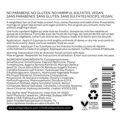 VERB Ghost Oil, 2 fl oz- Weightless Hair Oil for Fine to Medium Hair – Smooths Frizz, Adds Shine – No Parabens, Gluten or Harmful Sulfates - Available at All In One Marketplace Canada