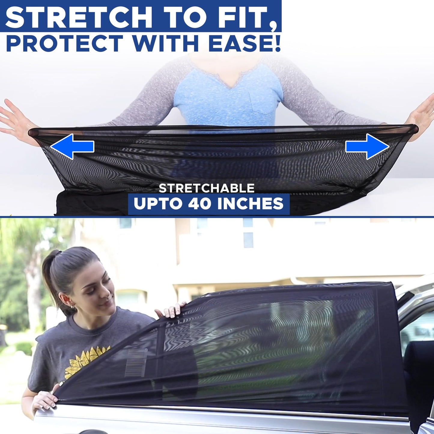 EcoNour Car Window Shade | 100% Protection from Bugs, UV and Car Mosquito Net for Camping | Breathable Mesh Baby Car Window Covers for Privacy Blackout | Pack of 2 (Medium 36"x17")