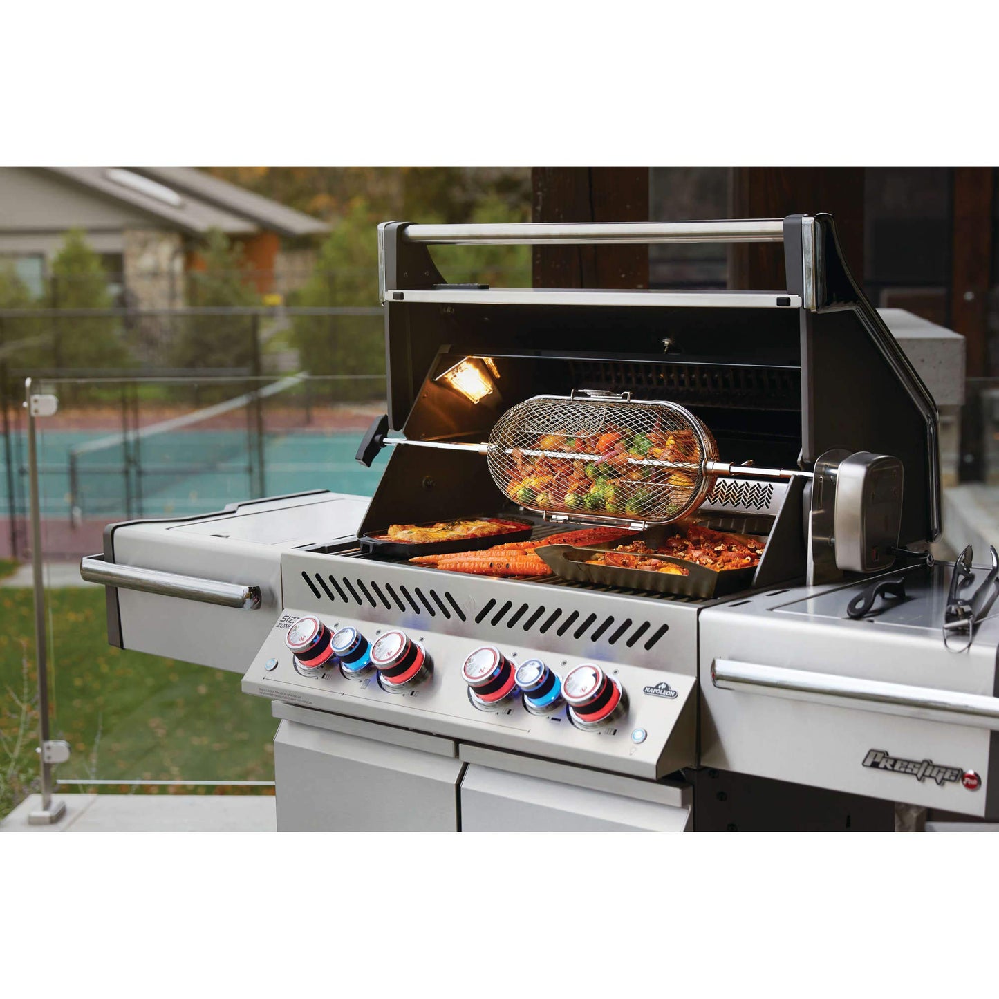 Napoleon Rotisserie Grill Basket Accessory in Stainless Steel - 64000 - Fits All Standard Spit Rods, Best for Even Cooking of Wings, Fries and Roasted Veggies Napoleon