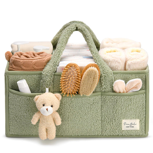 PeraBella Baby Diaper Caddy Organizer, Baby Organizers and Storage for Changing Table, Babies Shower Gift Basket for Boy &Girl, Nursery Essentials Car Caddy Organizer with Handle, Green Diaper Basket