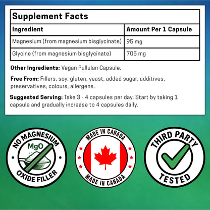 PrizMAG Pure Magnesium Bisglycinate, Magnesium Glycinate, 380mg of Mag Per Serving | Supports Muscle & Bone Health - Gentle on Digestion & High Absorption | Made in Canada - 120 Capsules - Available at All In One Marketplace Canada