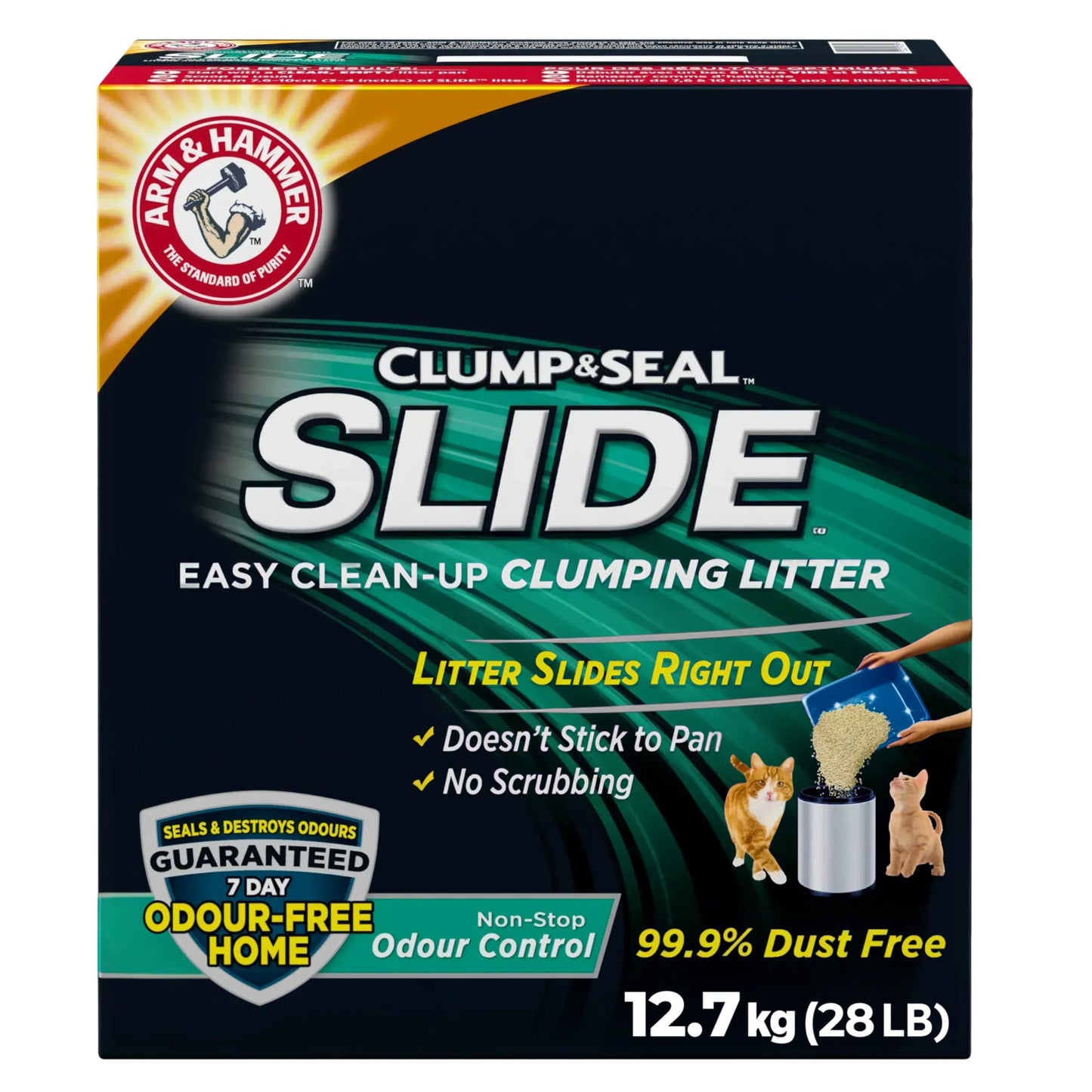 Arm & Hammer Clump & Seal Slide Clay Cat Litter, Non-Stop Odour Control, 12.7kg, 7 Days of Odour Control, Dust Free, Clumping Litter (Pack of 1)