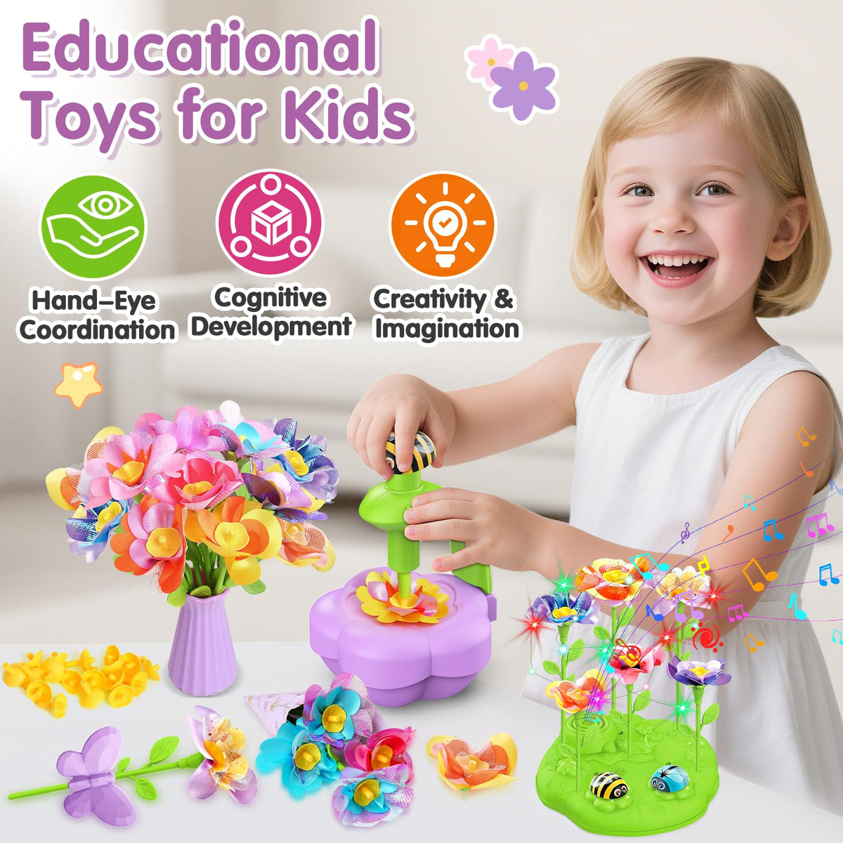 Fabric Flower Bouquets Toys, DIY Arts and Crafts Kit Toys for Kids Ages 4-8, Preschool Educational Activity Toy, Toddler Girls Christmas Birthday gifts for 4 5 6 7 8 Year Old Girl 🍁 All In One Marketplace Canada
