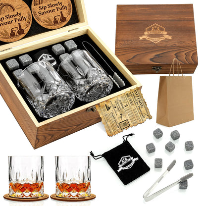 Whiskey Stones Glass Gifts for Men, Bourbon Scotch Whiskey Glasses Set of 2 🍁 All In One Marketplace Canada