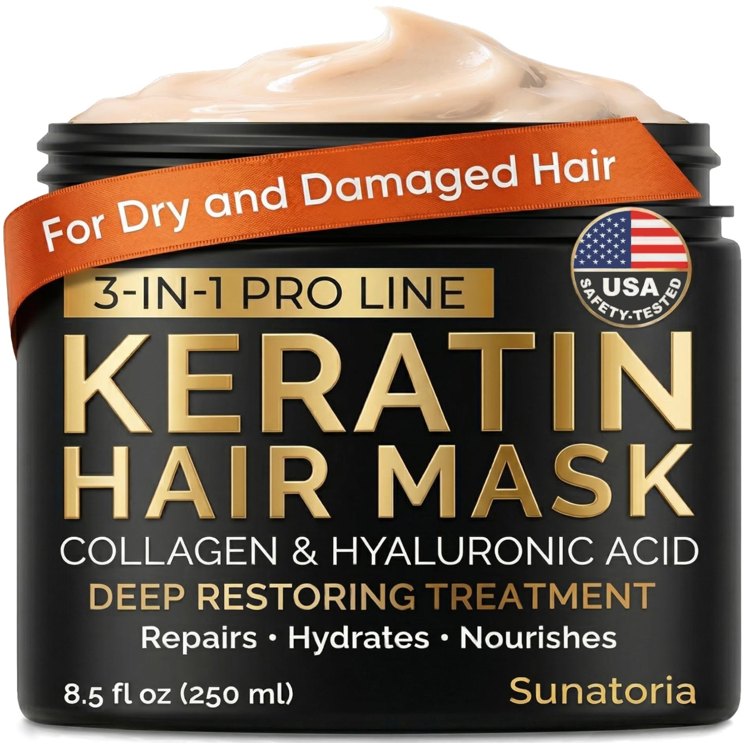 Keratin Hair Mask - Deep Conditioner for Dry, Damaged Hair — Hydrolyzed Keratin, Hyaluronic Acid, Argan Oil and Collagen - Sulfate-Free, Paraben-Free | 8.5 fl oz - Available at All In One Marketplace Canada