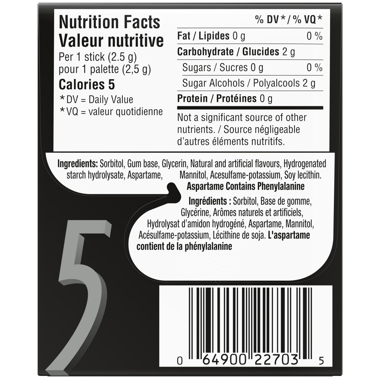 5 GUM, Wintermint-Ascent Flavoured Sugar Free Chewing Gum, 15 Sticks, 10 Packs - Available at All In One Marketplace Canada