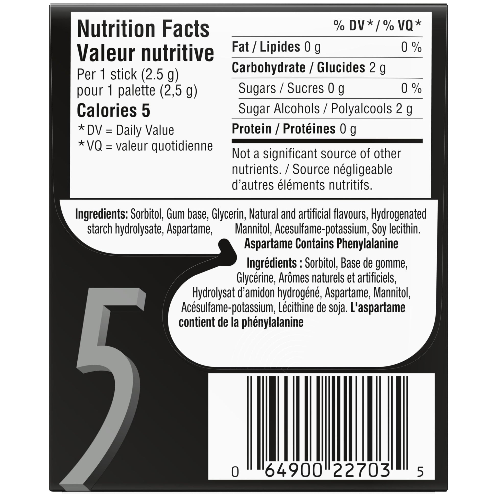 5 GUM, Wintermint-Ascent Flavoured Sugar Free Chewing Gum, 15 Sticks, 10 Packs - Available at All In One Marketplace Canada